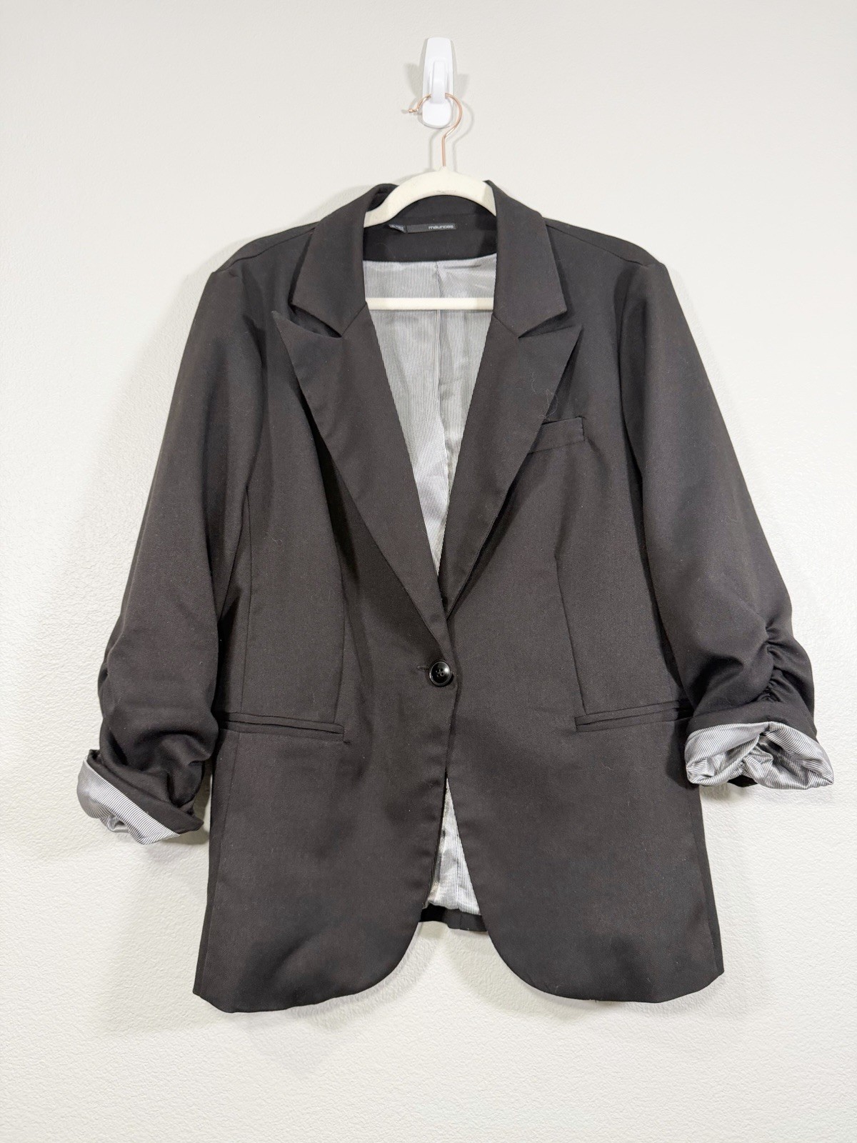 Maurices Blazer Black Single-Button Jacket Rolled Cuffs Stripes Lining Women XL
