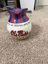 Ole Miss Pitcher for Beverage Or Flowers Hand Painted Vintage Early 2000s New