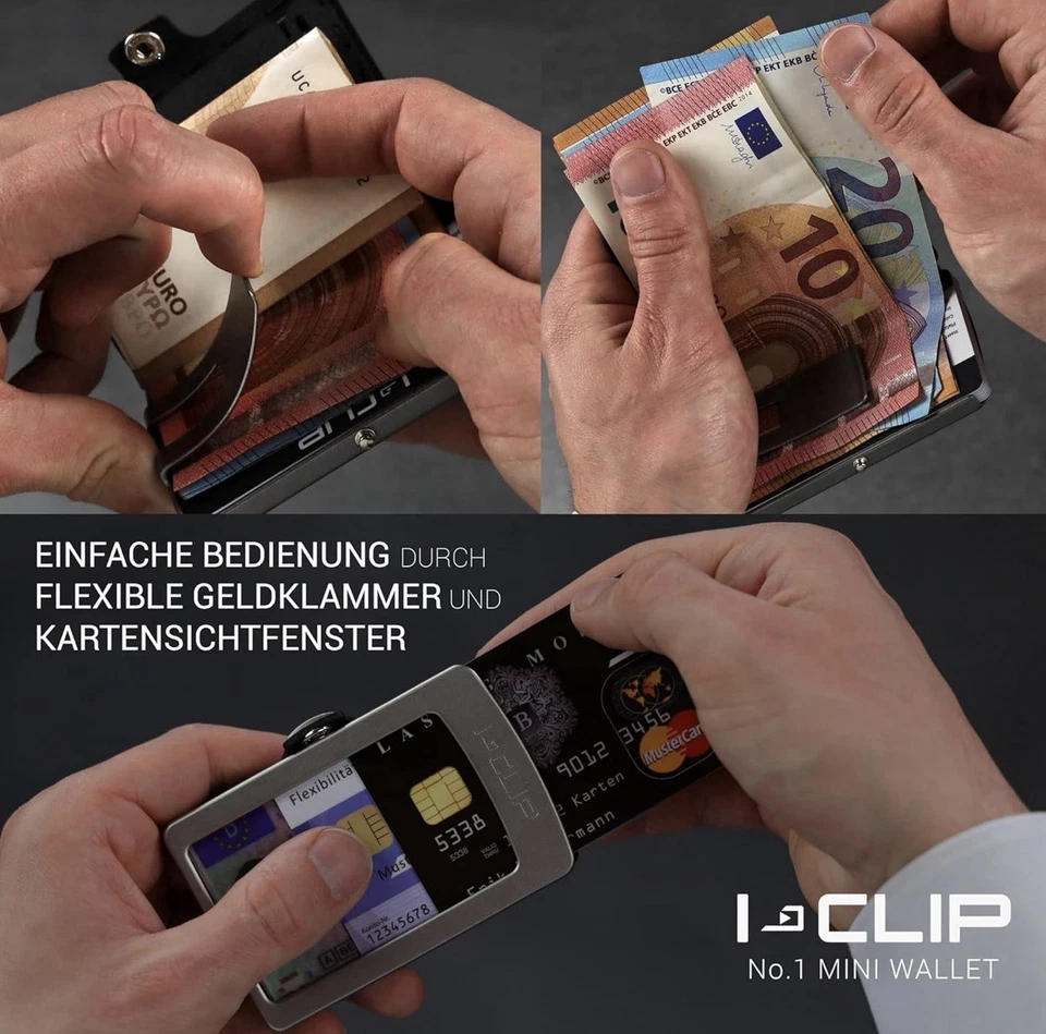 I-CLIP Original schwarz/silber mit Münzfach schwarze Leder Geldbörse mit Geldklammer - Bild 2 von 4