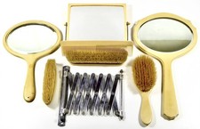 Deco Era 7 Piece Vanity Set Celluloid Accordion Mirrors Brushes Comb