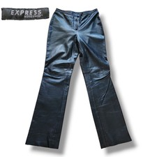 Express World Brand Vintage Black Italian Lambskin Leather Flare Pants Size 7/8