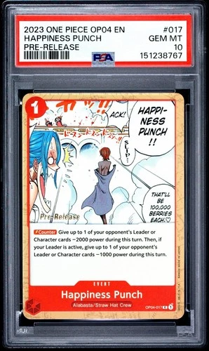 One piece TCG Pre Release Promo Nami Vivi Happiness Punch Op04-017 PSA 10
