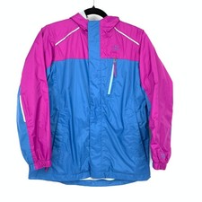 L.L.Bean Tek Jacket Kids Size Large 14-16 Pink Blue Hooded Full Zip Waterproof