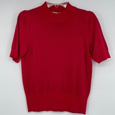 MICHAEL KORS Womens Red Mock Neck Short Sleeve Sparkle Knit Sweater Top Size S