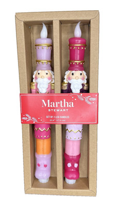 Martha Stewart Christmas Light Up LED Nutcracker Real Wax Taper Candles Set of 2
