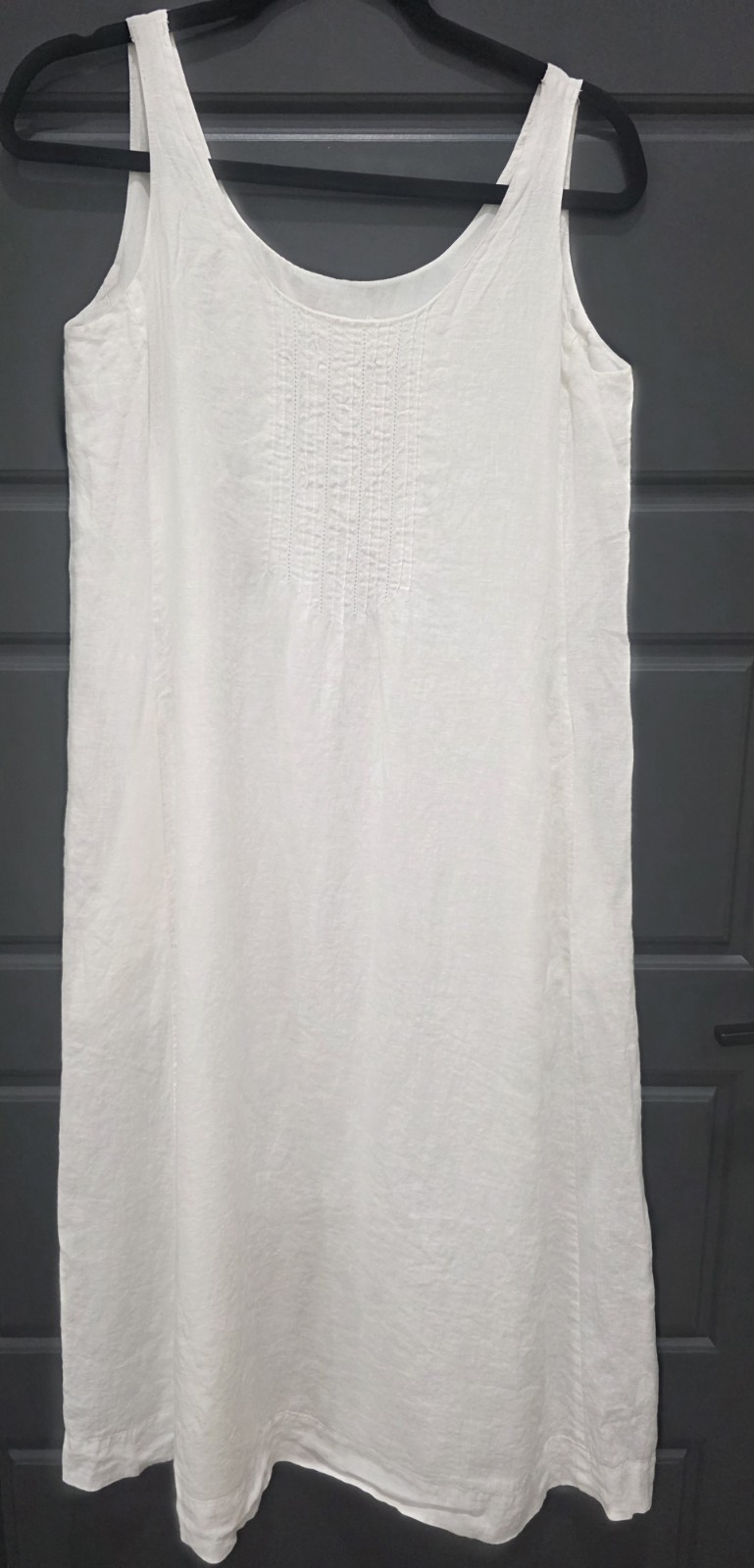 Eileen Fisher Organic Linen White Sleeveless Maxi Dress Size S Pintucked