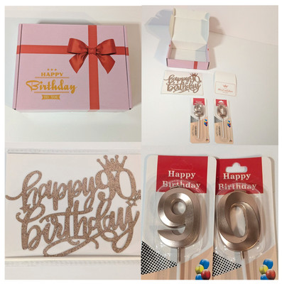 Happy 90th Birthday Kit Gold Glitter Cake Topper, Number Candles, Party Supplies