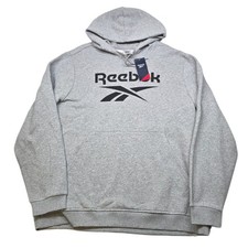 Reebok Pullover Hoodie Sweatshirt Mens 2XL Grey Training Big Logo 50 NEW