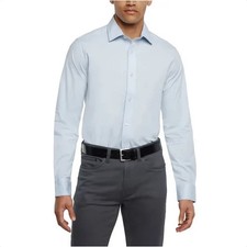 Banana Republic Men's Slim Fit Long Sleeve Poplin Dress Shirt, Blue, M