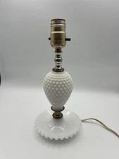 Vintage Milk Glass Hobnail Table Boudior Lamp approx. 11” Tested & Working