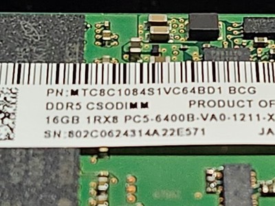Micron 16GB DDR5 6400 MHz PC5-51200 CSODIMM Laptop Memory  MTC8C1084S1VC64BD1