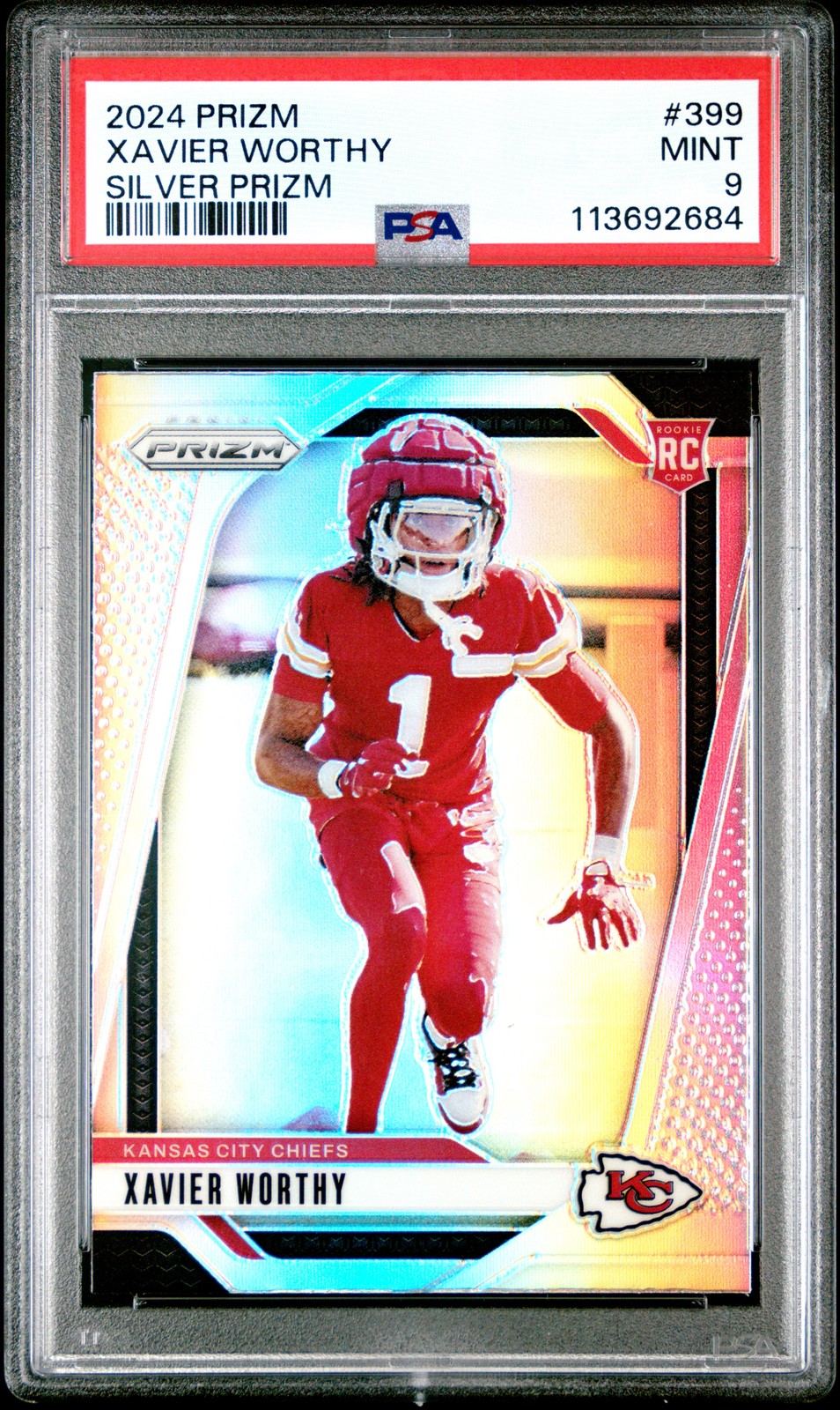 Xavier Worthy - 2024 Panini Prizm #399 Silver Prizm Rookie - PSA 9