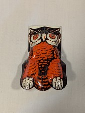 Vintage Tin Litho Owl Halloween Clicker Noisemaker Toy Metal Spooky