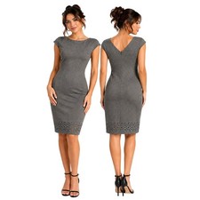 Banana Republic Sheath Dress Womens 2 Gray Laser Cut Hem Cap Sleeve V-Back Ponte
