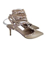 Valentino Beige Patent Leather Rockstud Cage Kitten Heel Pumps EU 37 / US 7