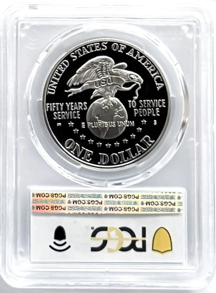 1991 S USO 50th Anniversary Commemorative Proof Silver Dollar PCGS PR70 - Image 2 of 2