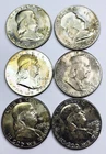*LOT OF 6 MIXED DATES SILVER FRANKLIN HALF DOLLARS* *GEM BU++* NR #C1903