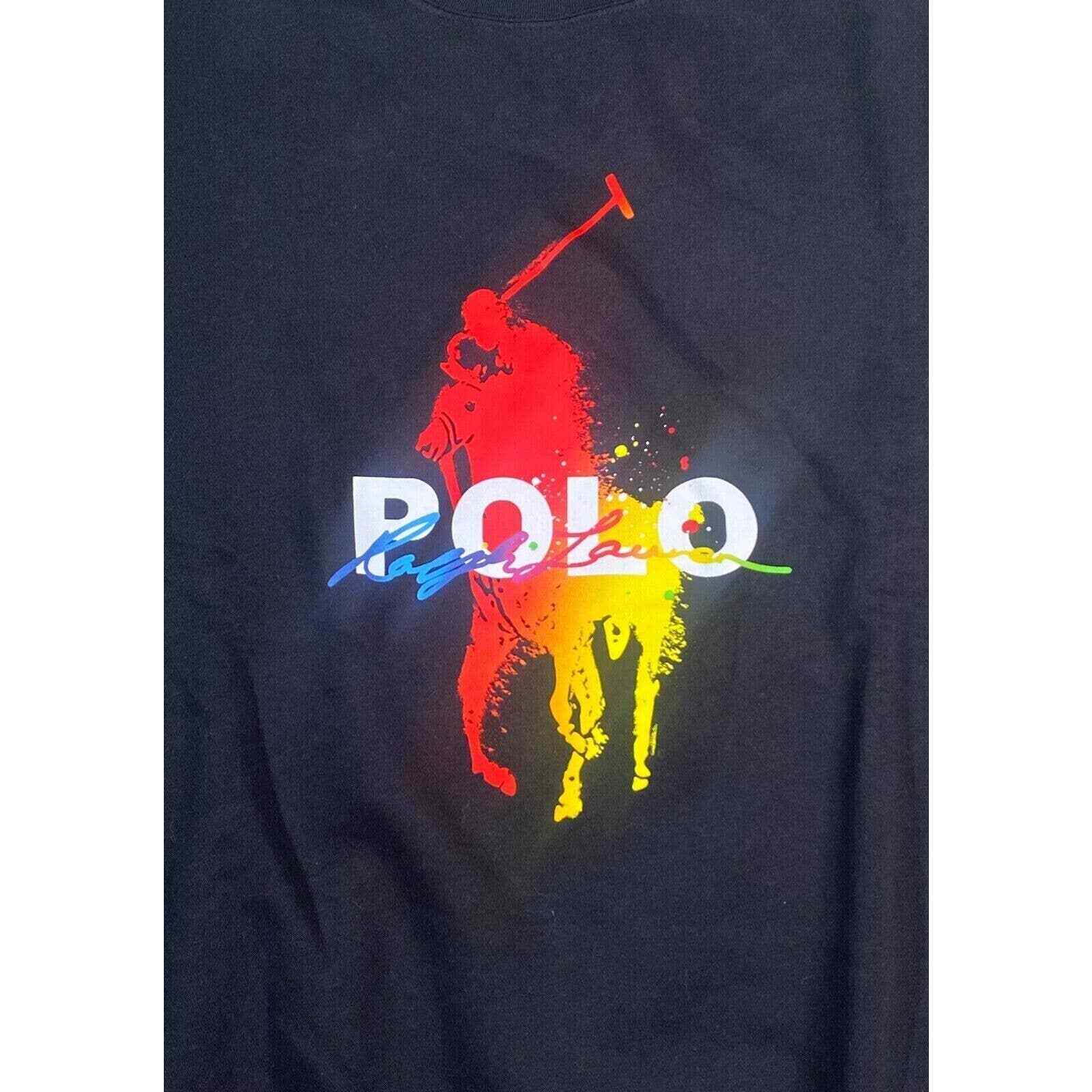 Polo Ralph Lauren nuova senza etichette da uomo nera M grande vernice pony splatter