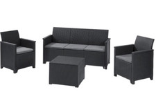 SET RATTAN KETER EMMA LOUNGE divano 3 posti - 2 poltrone - tavolo contenitore