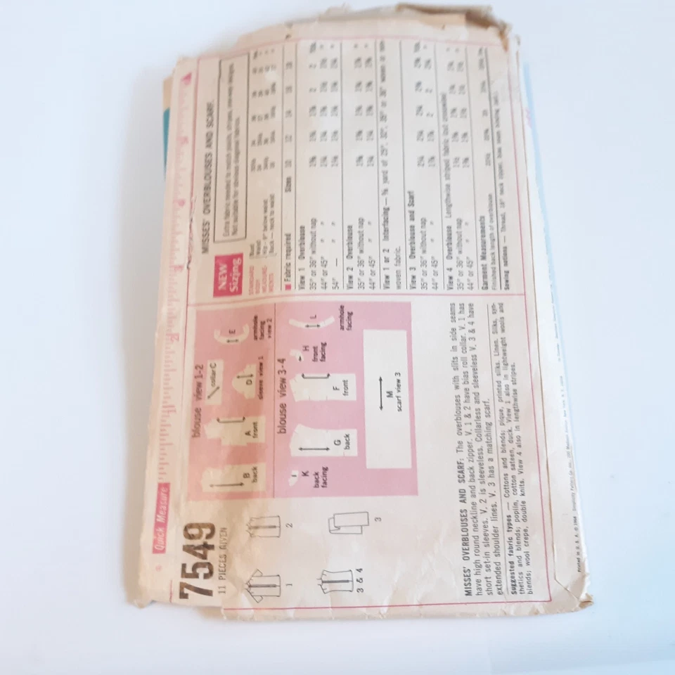 Simplicity 7549 Misses Over Blouse and Scarf Size 14 Bust 36 Pattern Cut - Image 2 of 2