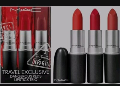 MAC DANGEROUS RED Lipstick Trio Set, Lady Danger, Ruby Woo, Chili, NIB/Sealed