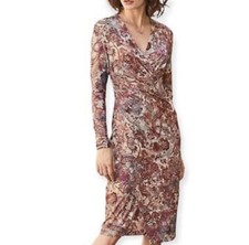 Peruvian Connection Pink Floral Savannah Faux Wrap Long Sleeve Bodycon Dress XL