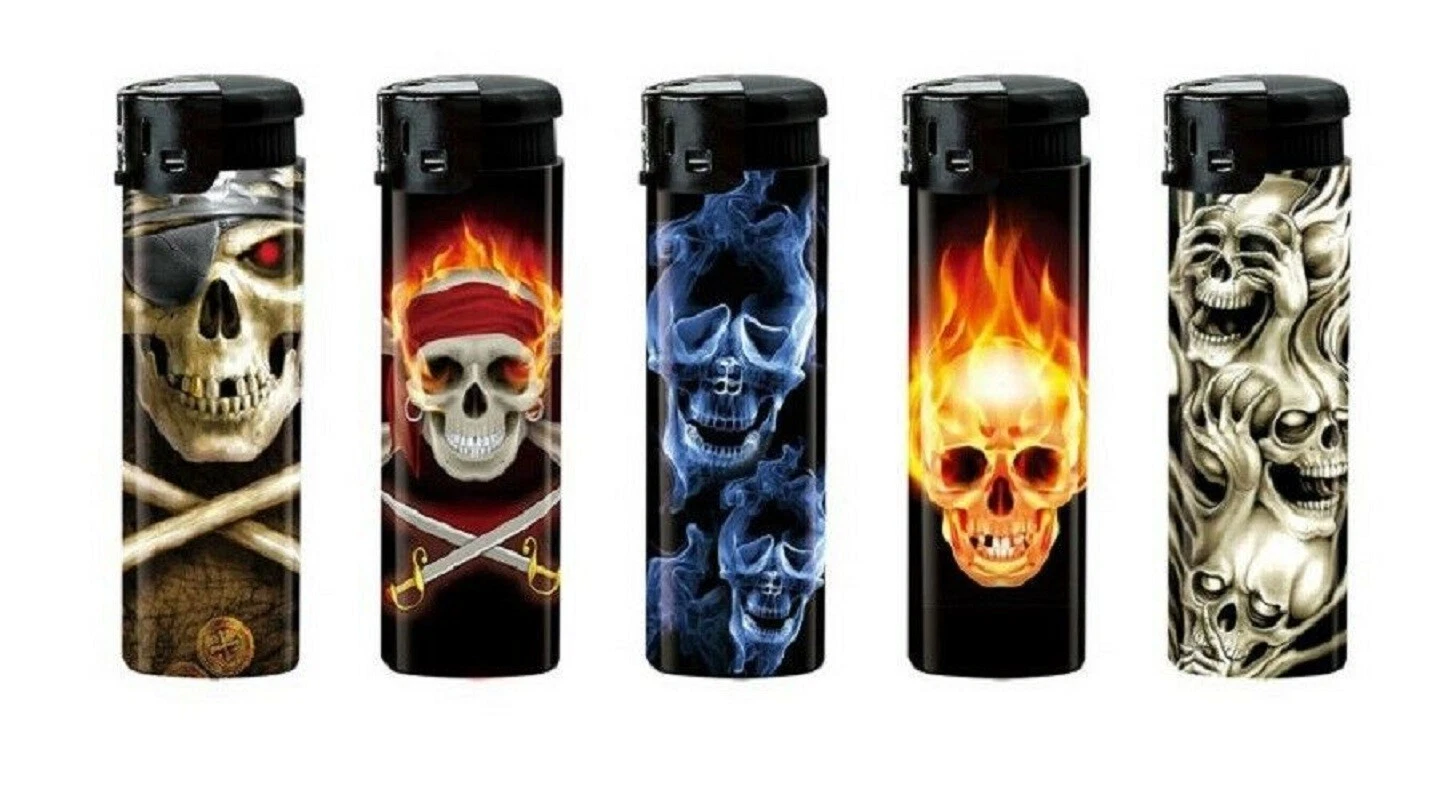 Zico LIGHTER ELECTRONIC GAS REFILLABLE skulls x 5 set collectable comes w/- - Picture 1 of 3