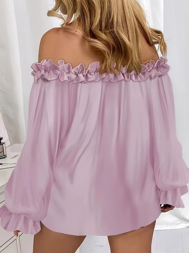 Camicetta donna casual moda spalle scoperte maniche lunghe top camicie estive nuova - Foto 9 di 19