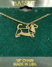 Basset Hound Necklace -24K gold finished brass 1 inch plus 18-in. chain
