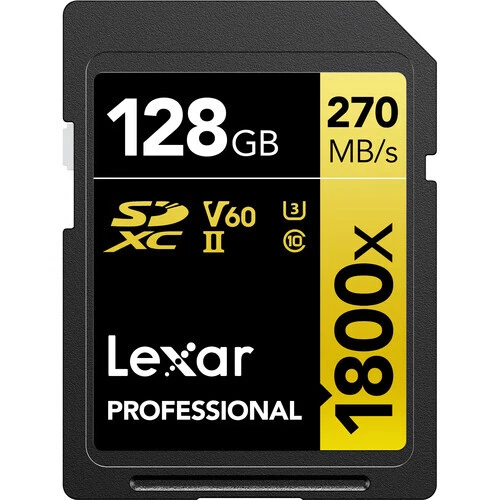 SD Card Lexar Professional 1800x 128GB SDXC UHS-II V60 U3 270MB/s DSLR Cameras - Picture 3 of 5