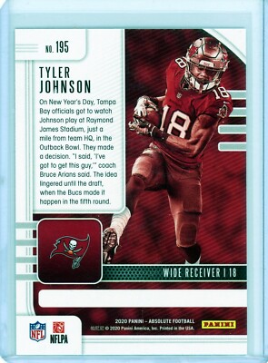 2020 Panini Absolute Tyler Johnson RC #195 Tampa Bay Buccaneers