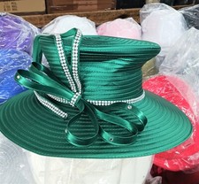 Crystal Ribbon Kentucky Derby Wedding Hat Church Wide Brim Dressy Cocktail Party