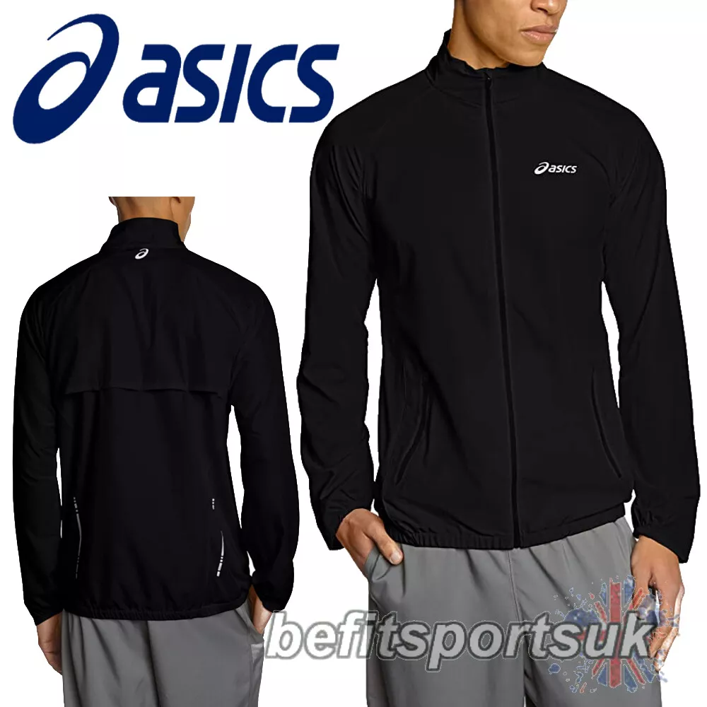 ASICS BLACK RUNNING JACKET MENS WOVEN FULL ZIP WIND POCKETS COAT TOP S M L  | eBay