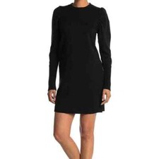 Wayf Long Puff Sleeve Mini Sweater Dress XS Crew Neck Knit Pullover Black