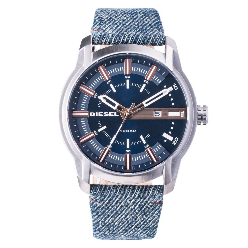Diesel DZ1769 SS Navy Dial & Denim Strap Men's Watch-New  Needs Battery Replaced