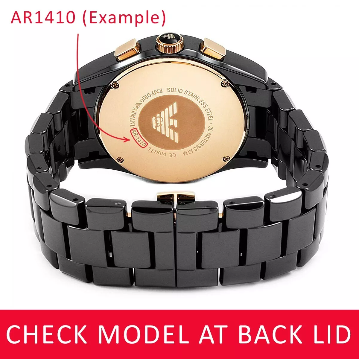 For EMPORIO ARMANI AR1455 Ceramic Black Half Strap Band Bracelet