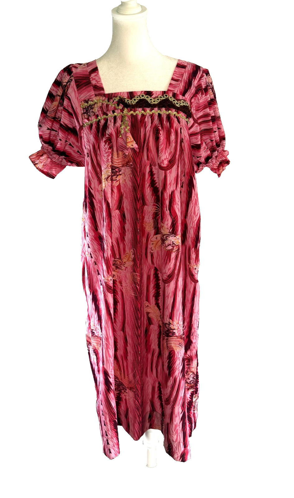 Hawaiian Muumuu Aloha Women's Dress Pink & Red Floral Size Large/XL Handcrafted