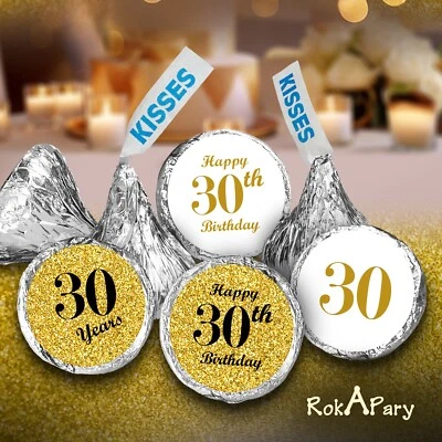 ROKAPARY 30th Birthday Gold Kisses Stickers, (Set of 324) Chocolate Drops Labels Stickers