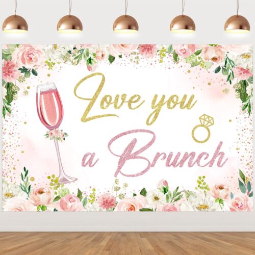 Love You a Brunch Bachelorette Backdrop 5x3ft Pink Floral Bridal Shower Decor...