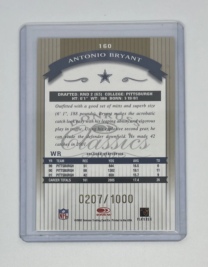2002 Donruss Classics Antonio Bryant SP Rookie RC 207/1000 - Image 2 of 2