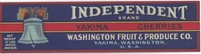Original INDEPENDENT cherry crate label Washington Fruit Yakima WA Liberty Bell