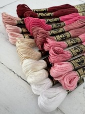 DMC Cotton Embroidery Floss Thread Lot of 20 Skeins Shades of Pink and White