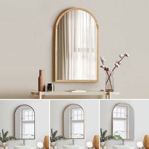 Oikiture Wall Mirrors 86x50cm Arched Makeup Mirror Bedroom Home Decor - Picture 1 of 50