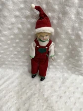 Boy Doll Red Velvet Christmas Overalls And Santa Hat