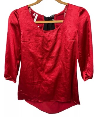 Studio Y Maurice s women s size XS blouse red black open back chiffon bow $29