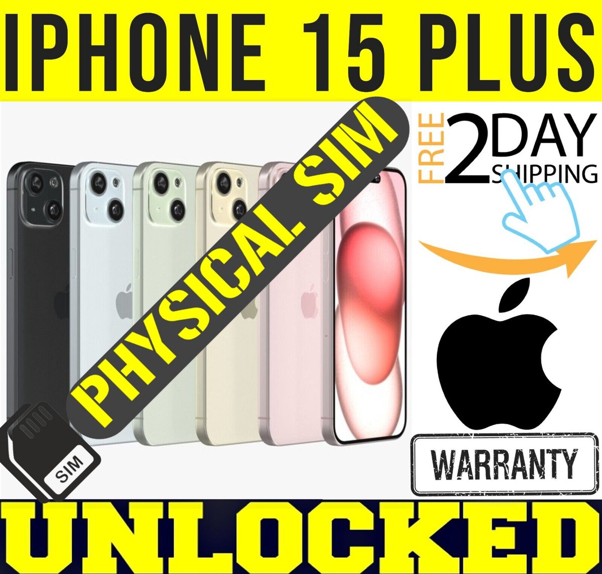 APPLE IPHONE 15 PLUS 128GB 256GB (UNLOCKED) ✓PHYSICAL SIM TRAY