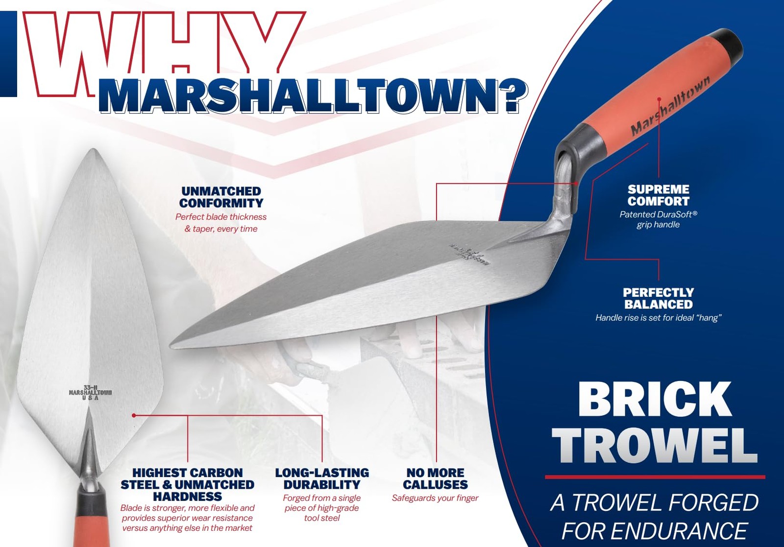 Brick Trowels, London Style, 12 x 5-1/8 Inch, DuraSoft Handle, Brickwork, Blo...