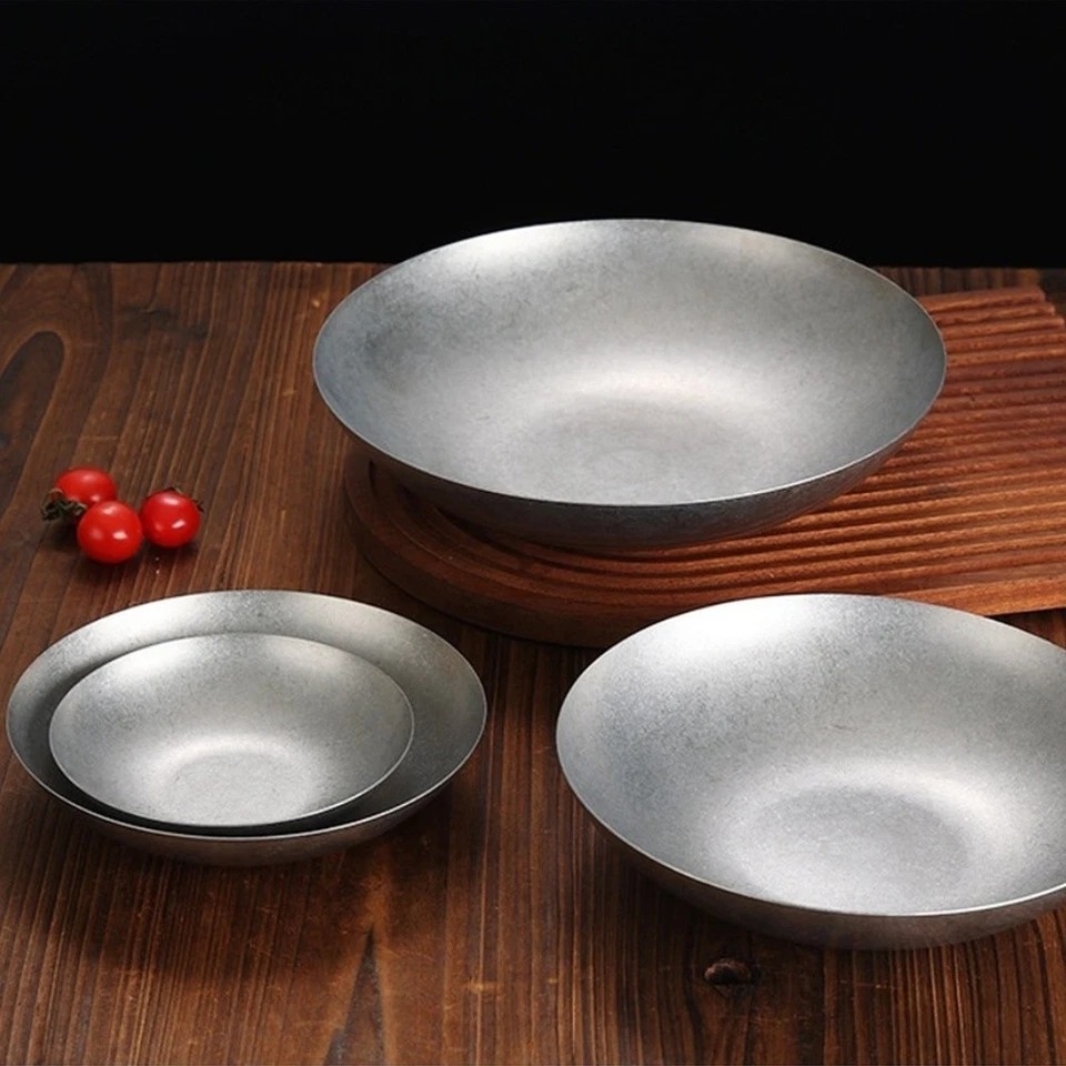 Round Deep Metal Plate 304 Stainless Steel for Salad Condiments Serving - Image 1 of 4