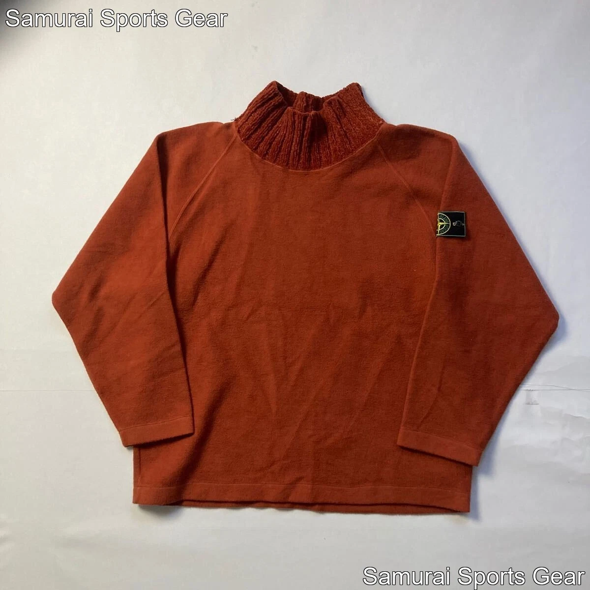 Felpa Pile Stone Island Bordo Verde Rara Vintage Collo Alto Arancione L