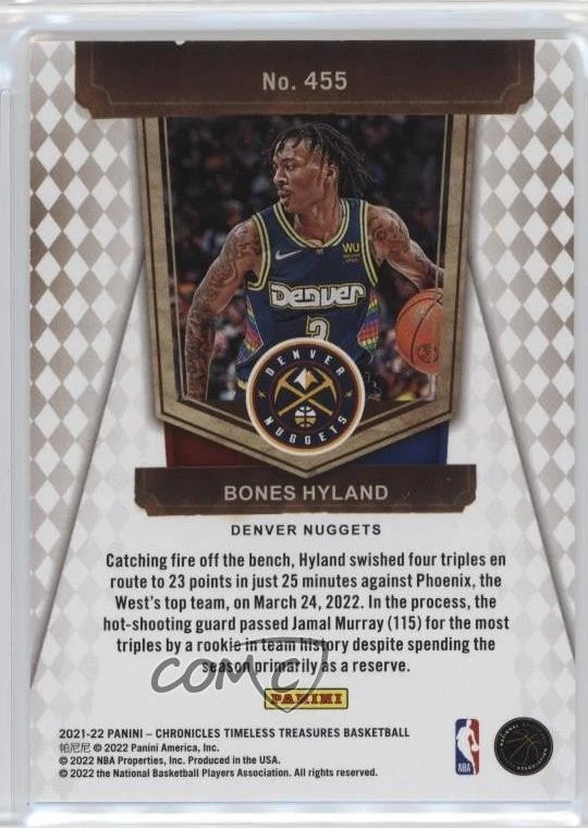 2021 Panini Chronicles Timeless Treasures Purple /49 Bones Hyland #455 Rookie RC - Image 2 of 2